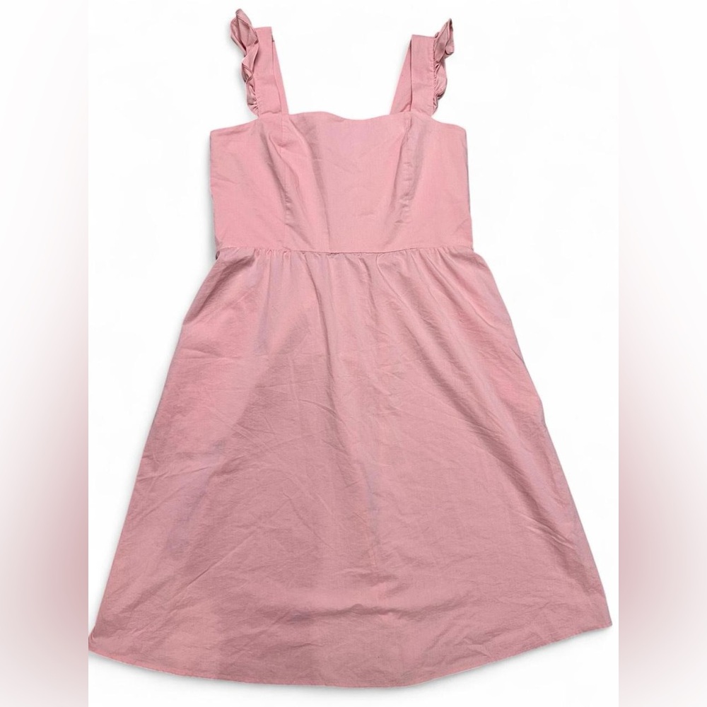 Pink Ruffle Strap Sundress Sz 16 Fit & Flare Cotton Summer Dress with Pockets‎